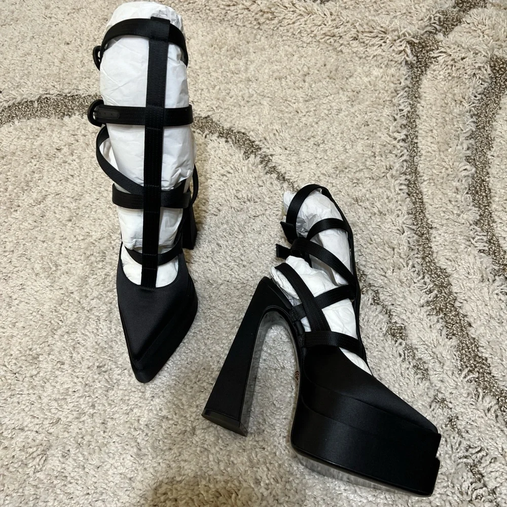 FINAL PRICE. BNIB Versace x Dua Lipa Satin Platform Cage Heels